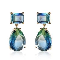 Crystal Drop Earring, Brass, with Crystal, durable & fashion jewelry, blue 