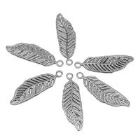 Stainless Steel Leaf Pendant, die-casting, DIY, silver color, 33*11*1mm 