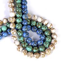 Goldader Türkis Perlen, Goldvenen Tükis, rund, poliert, verschiedene Größen vorhanden, keine, Länge:ca. 15 ZollInch, verkauft von Strang