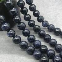 Perles en verre aventuriné bleu, Grès bleu, Rond, poli, normes différentes pour le choix Environ 15 pouce, Vendu par brin