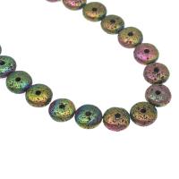 Perles de lave multicolor, lave volcanique, Plat rond, Placage, DIY, multicolore, 14mm, Vendu par brin