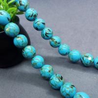 Perles en turquoises naturelles, turquoise de veine d'or, Rond, poli, normes différentes pour le choix, bleu ciel Environ 15 pouce, Vendu par brin