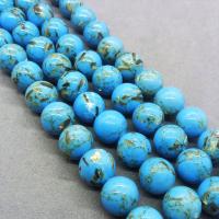 Goldader Türkis Perlen, Goldvenen Tükis, rund, poliert, verschiedene Größen vorhanden, royalblau, Länge:ca. 15 ZollInch, verkauft von Strang