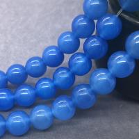 Natürliche blaue Achat Perlen, Blauer Achat, rund, poliert, verschiedene Größen vorhanden, Länge:ca. 15 ZollInch, verkauft von Strang