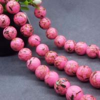 Goldader Türkis Perlen, Goldvenen Tükis, rund, poliert, verschiedene Größen vorhanden, Rosa, Länge:ca. 15 ZollInch, verkauft von Strang