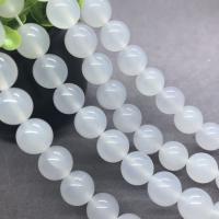 Natürliche Weiße Achat Perlen, Weißer Achat, rund, poliert, verschiedene Größen vorhanden, gelb, Länge:ca. 15 ZollInch, verkauft von Strang