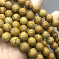 Perle aus Versteinertes Holz, Silicified Yellow Wood, rund, poliert, verschiedene Größen vorhanden, farbenfroh, Länge:ca. 15 ZollInch, verkauft von Strang