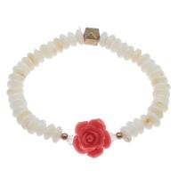 Bracelets corail naturels, Plat rond, poli, bijoux de mode & pour femme, blanc, 7*4mm .5 pouce, Vendu par brin