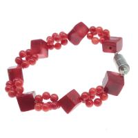 Natural Coral Bracelets, Square, polished, fashion jewelry & for woman, red, 9*8mm .5 Inch 