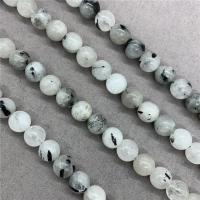 Rutilquarz Perlen, Schwarzer Rutilquarz, rund, poliert, verschiedene Größen vorhanden, Länge:ca. 15 ZollInch, verkauft von Strang