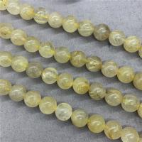 Rutilquarz Perlen, Rutilated Quarz, rund, poliert, verschiedene Größen vorhanden, Länge:ca. 15 ZollInch, verkauft von Strang