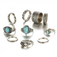 ターコイズ亜鉛合金指のリング, 亜鉛合金, とともに ターコイズ, メッキ, 10個 & 女性用, ブルー, 売り手 セット