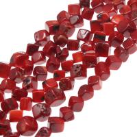 Natural Coral Beads, Cube, polished, DIY red 