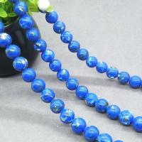 Goldader Türkis Perlen, Goldvenen Tükis, rund, poliert, verschiedene Größen vorhanden & satiniert, blau, Länge:ca. 15 ZollInch, verkauft von Strang