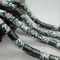 Schneeflocke Obsidian Perlen, rund, poliert, DIY, 10x14mm, Länge:ca. 15.4 ZollInch, ca. 28PCs/Strang, verkauft von Strang