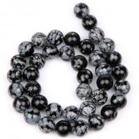 Schneeflocke Obsidian Perlen, rund, verschiedene Größen vorhanden, Länge:ca. 15.7 ZollInch, verkauft von Strang