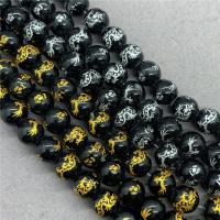 Schwarzer Stein Perle, rund, verschiedene Größen vorhanden & verschiedene Stile für Wahl, Länge:ca. 14.6 ZollInch, verkauft von Strang