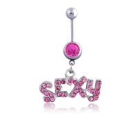 Stainless Steel Belly Ring, Zinc Alloy, with 316L Stainless Steel, plated, with rhinestone 