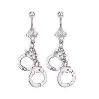 Zinc Alloy Belly Ring, Handcuffs, plated, micro pave cubic zirconia, 5mm,1.6*11mm 