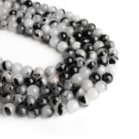 Rutilquarz Perlen, Schwarzer Rutilquarz, rund, poliert, verschiedene Größen vorhanden, keine, Länge:ca. 15.7 ZollInch, verkauft von Strang