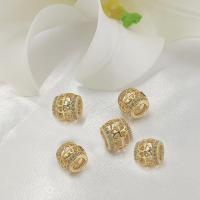 Large Hole Brass Beads, gold color plated, micro pave cubic zirconia & hollow Approx 8mm 