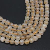 Rutilquarz Perlen, Rutilated Quarz, rund, poliert, DIY & verschiedene Größen vorhanden, goldfarben, verkauft von Strang
