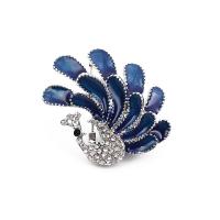 Zinc Alloy Jewelry Brooch, plated, for woman & with rhinestone, blue 