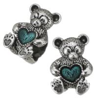 Stainless Steel European Beads, 316L Stainless Steel, Bear, plated, DIY, silver color, 9*13*8mm 