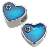 Stainless Steel European Beads, 316L Stainless Steel, Heart, plated, DIY, blue, 12*10*7mm Approx 4.5mm 