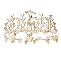 Iron Tiaras, with Plastic Pearl, Crown, gold color plated, with rhinestone 