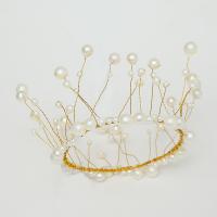Bridal Tiaras, Zinc Alloy, with Plastic Pearl, Crown, gold color plated, with rhinestone 