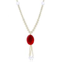 Fashion Sweater Chain Necklace, Plastic Pearl, with Natural Stone, for woman .59 Inch 