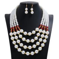Fashion Zinc Alloy Jewelry Sets, earring & necklace, with Plastic Pearl, gold color plated, 2 pieces & for woman, white .7 Inch 