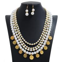 Fashion Zinc Alloy Jewelry Sets, Plastic Pearl, earring & necklace, with Zinc Alloy, gold color plated, 2 pieces & for woman, white .74 Inch 