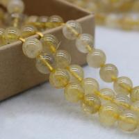 Rutilquarz Perlen, Rutilated Quarz, rund, poliert, DIY & verschiedene Größen vorhanden, Goldfarbe, verkauft von Strang