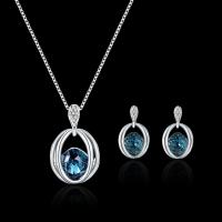 Fashion Zinc Alloy Jewelry Sets, earring & necklace, with Crystal, plated, fashion jewelry & for woman, Peacock Blue 