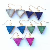 Agate Drop Earring, Ice Quartz Agate, with Brass, Triangle, gold color plated, for woman 