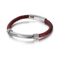 Men Bracelet, Titanium Steel, with Faux Leather, plated, for man 6mm Approx 9.05 Inch 