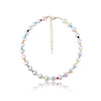 Plastic Pearl Necklace, Zinc Alloy, with PVC Plastic, gold color plated, for woman, multi-colored .99 Inch 