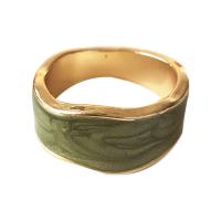 Enamel Zinc Alloy Finger Ring, gold color plated, for woman, green, nickel, lead & cadmium free, 9mm, Inner Approx 16mm 