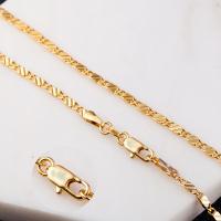 Brass Chain Necklace, 18K gold plated & bar chain & for woman, nickel, lead & cadmium free, 2mm 