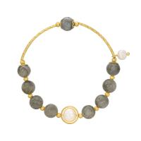Bracelet Pierre de lune, laiton, avec Moonstone, bijoux de mode, gris, 17CM, Vendu par brin