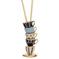 Emaille Zink Legierung Halskette, Zinklegierung, plattiert, Modeschmuck, Goldfarbe, 5.5cm, Länge:ca. 58 cm, verkauft von Strang[