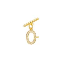Brass Toggle Clasp, gold color plated, micro pave cubic zirconia, 3*10mm,2*11mm 