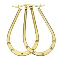 Stainless Steel Hoop Earring, fashion jewelry & for woman & with rhinestone, gold 