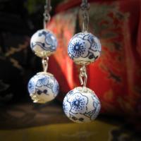 Porzellan Schmuck Ohrring, Eisen, mit Porzellan, Modeschmuck, blau, 5X2CM, verkauft von Paar