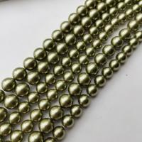 Glass Pearl Beads, Round, plated, DIY olive green 