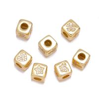 Cubic Zirconia Micro Pave Brass Beads, Square, gold color plated & micro pave cubic zirconia 