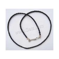 Necklace Cord, PU Leather, iron lobster clasp, with 1.5 lnch extender chain, platinum color plated, braided, black, 3mm Approx 18.5 Inch 