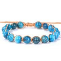 Gemstone Woven Ball Bracelets, Tiger Eye, with Nylon Cord, fashion jewelry, blue, 8mm 